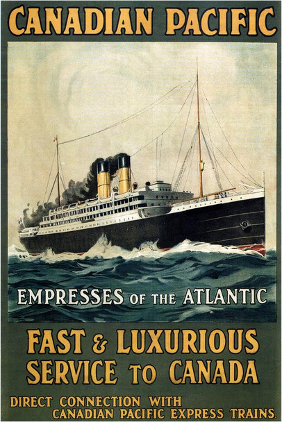 Canadian Pacific Empresses of Atlantic Fast Luxurious Service Cruise Ship Vintage Travel Cool Huge Large Giant Poster Art 36x54