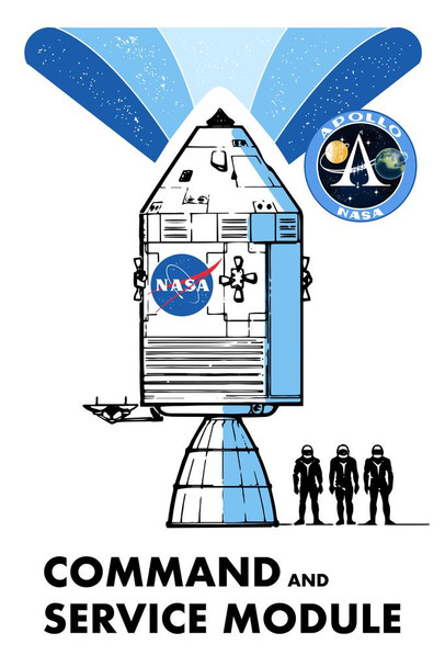 Laminated NASA Apollo 11 Command and Service Module Retro Poster Dry Erase Wall Art 12x18