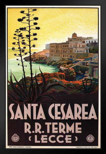 Santa Cesarea Terme Lecce Southern Italy Vintage Travel Black Wood Framed Poster 14x20