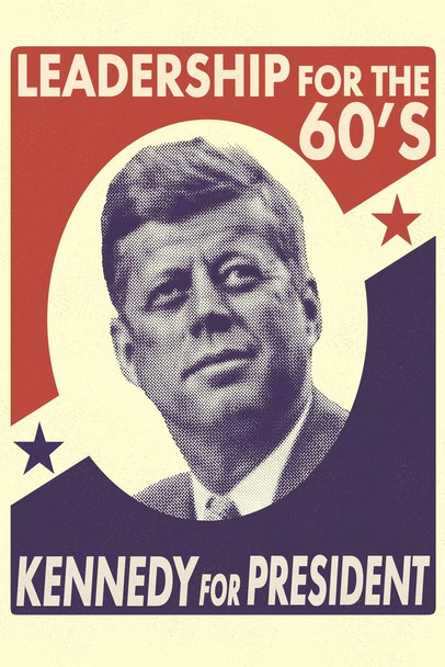 John F. Kennedy Leadership For the 60s Retro Campaign Stretched Canvas Wall Art 16x24 inch