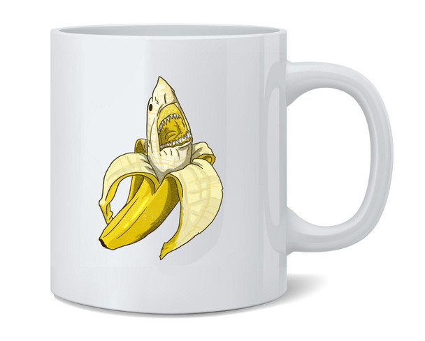Banana Shark Funny Art Ceramic Coffee Mug Tea Cup Fun Novelty Gift 12 oz