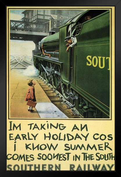 Southern Railway Early Holiday Child Train London England Vintage Travel Black Wood Framed Poster 14x20