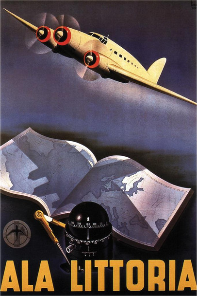 Ala Littoria Italian Airlines Vintage Illustration Travel Art Deco Vintage French Wall Art Nouveau French Advertising Vintage Poster Prints Art Nouveau Decor Cool Wall Art Print Poster 24x36