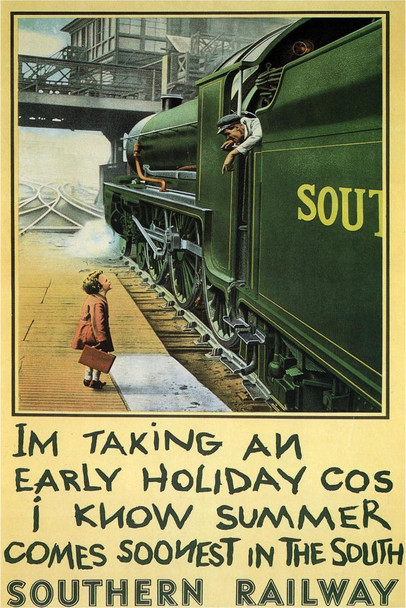 Southern Railway Early Holiday Child Train London England Vintage Travel Cool Wall Decor Art Print Poster 24x36