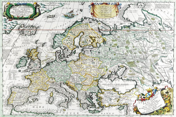 Antique Europe Map By Giovanni Da Mula Italian 17th Century Circa 1800s 1700s Early Cartographic Orientale Dell Europa Map European Countries Vintage Chart Cool Wall Decor Art Print Poster 36x24