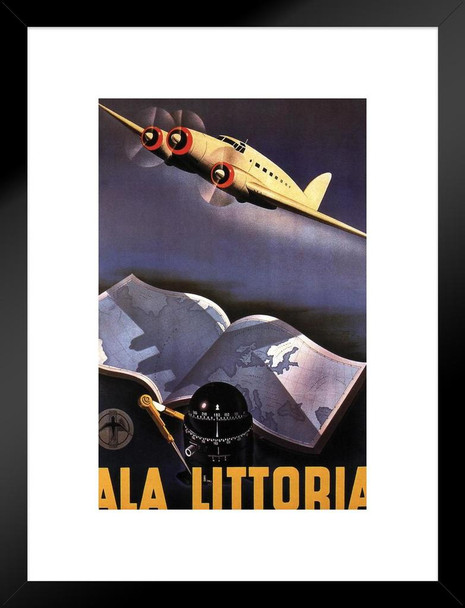 Ala Littoria Italian Airlines Vintage Illustration Travel Art Deco Vintage French Wall Art Nouveau French Advertising Vintage Poster Prints Art Nouveau Decor Matted Framed Art Wall Decor 20x26