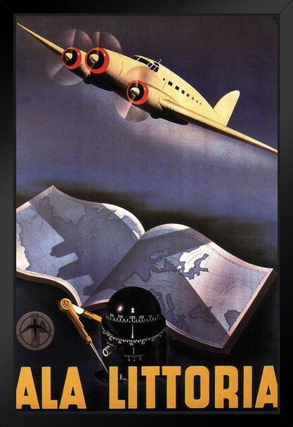 Ala Littoria Italian Airlines Vintage Illustration Travel Art Deco Vintage French Wall Art Nouveau French Advertising Vintage Poster Prints Art Nouveau Decor Black Wood Framed Art Poster 14x20