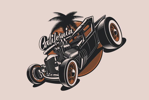 California Hot Rod Car Tropical Palm Tree Picture Cool Wall Decor Art Print Poster 36x24