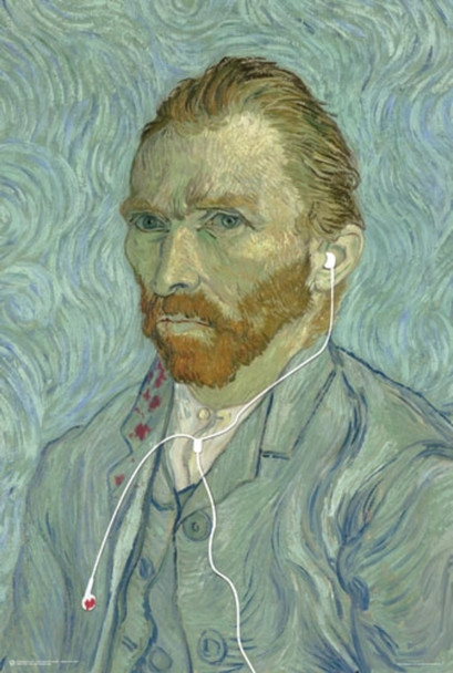 Vincent Van Gogh With Headphones Funny Cool Wall Decor Art Print Poster 24x36