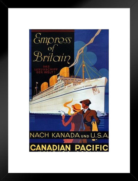 Canadian Pacific Empress of Britain Hamburg Berlin Germany Cruise Ship Vintage Travel Matted Framed Art Print Wall Decor 20x26 inch
