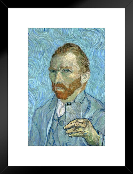 Vincent Van Gogh Selfie Portrait Painting Funny Van Gogh Wall Art Impressionist Portrait Painting Style Fine Art Home Decor Realism Artwork Decorative Wall Decor Matted Framed Art Wall Decor 20x26
