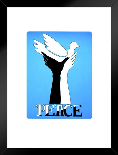 Peace Dove Black and White Hands Retro Vintage Matted Framed Wall Art Print 20x26