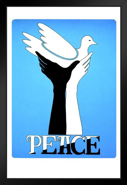 Peace Dove Black and White Hands Retro Vintage Black Wood Framed Poster 14x20