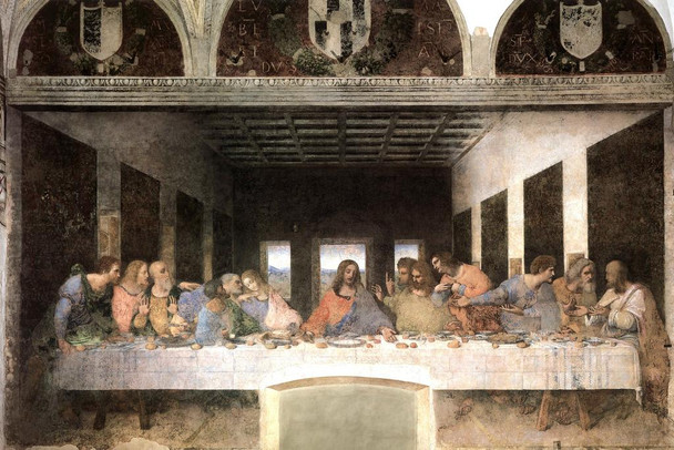 Laminated Leonardo Da Vinci The Last Supper Jesus Apostles Holy Communion Lords Supper Painting Poster Dry Erase Sign 24x36