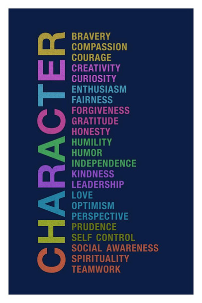 Laminated Character Bravery Compassion Courage Creativity Curiosity Motivational Colorful Classroom Poster Dry Erase Sign 24x36
