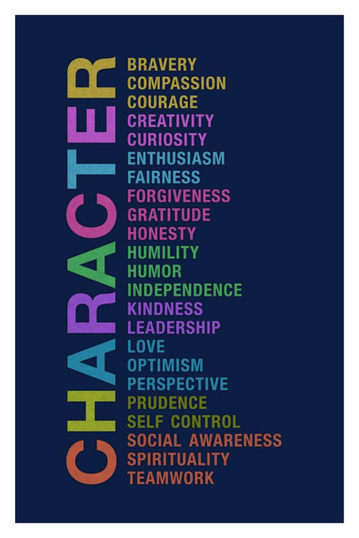Laminated Character Bravery Compassion Courage Creativity Curiosity Motivational Colorful Classroom Poster Dry Erase Wall Art 24x36