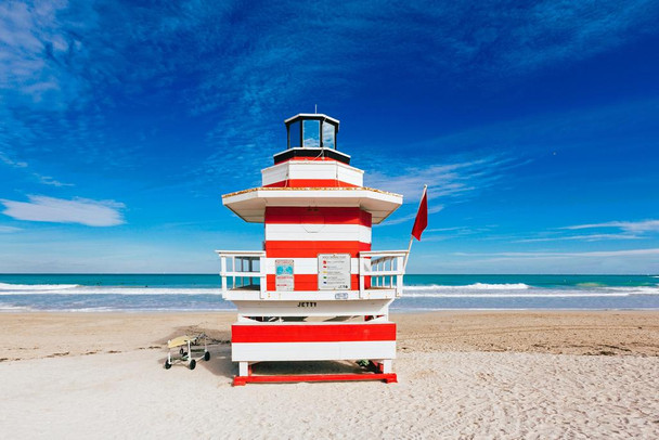 Laminated Lighthouse Style Lifeguard Hut South Beach Miami Florida Photo Art Print Poster Dry Erase Wall Art 36x24