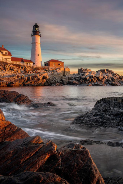 Laminated Sunrise Portland Head Lighthouse Cape Elizabeth Photo Art Print Poster Dry Erase Wall Art 24x36