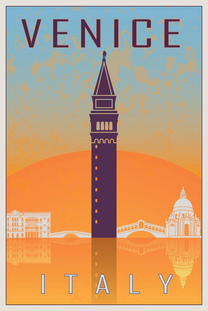 Laminated Venice Italy Retro Travel Art Poster Dry Erase Wall Art 24x36