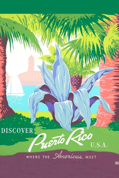 Laminated Discover Puerto Rico USA Travel Retro Vintage WPA Art Project Poster Dry Erase Wall Art 24x36