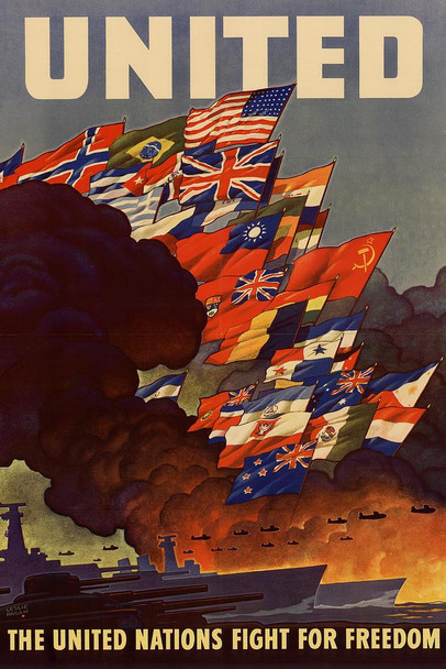Laminated United The United Nations Fight For Freedom WPA War Propaganda Poster Dry Erase Wall Art 24x36