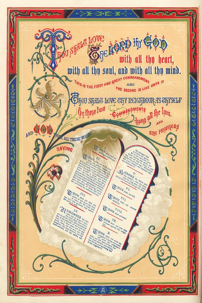 Laminated The Ten Commandments Illustration Art Print Poster Dry Erase Sign 24x36