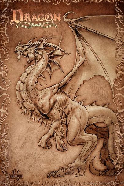 Laminated Dragon Parchment Tom Wood Fantasy Art Poster Dry Erase Sign 24x36