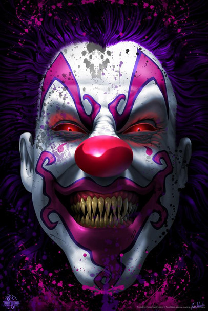 Laminated Keep Smiling Scary Clown Horror Tom Wood Fantasy Art Spooky Scary Halloween Decorations Poster Dry Erase Sign 24x36