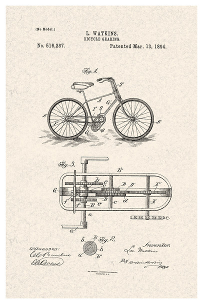 Bicycle Gearing Official Patent Diagram Cool Wall Decor Art Print Poster 12x18