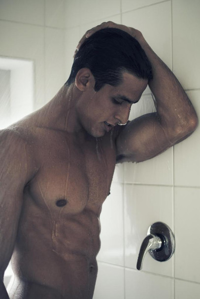 Laminated Time to Wind Down Hot Guy in Shower Photo Art Print Poster Dry Erase Sign 24x36