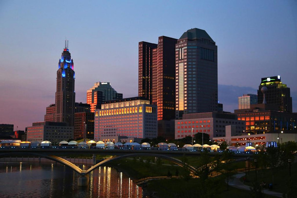 Laminated Columbus Ohio City Skyline at Sunset Photo Art Print Poster Dry Erase Wall Art 36x24