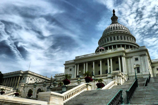 Laminated United States Capitol Building Under Blue Sky Photo Art Print Poster Dry Erase Sign 36x24