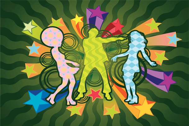 Laminated Boogie Dancers Disco Night Dance Party Art Print Poster Dry Erase Wall Art 36x24