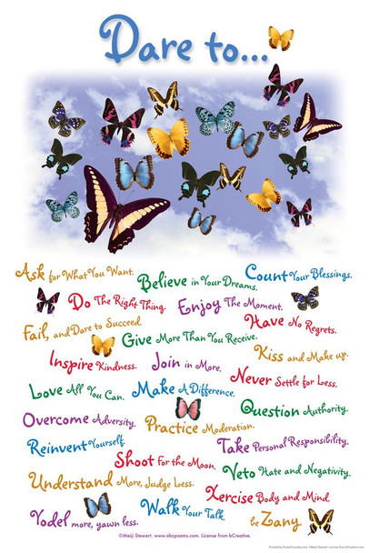 Laminated Dare To... Motivational Butterfly Poster Vintage Poster Prints Butterflies in Flight Wall Decor Butterfly Illustrations Insect Art Poster Dry Erase Wall Art 24x36