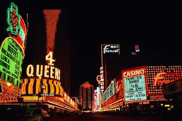 Laminated Vintage Neon Signs of Fremont Street Las Vegas Nevada Photo Art Print Poster Dry Erase Wall Art 36x24