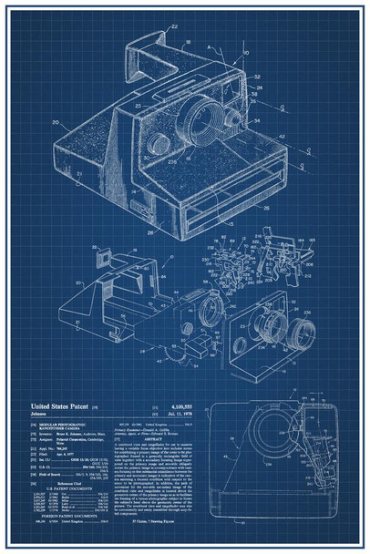 Laminated Instant Camera Official Patent Blueprint Sketch Diagram Drawing Poster Dry Erase Sign 24x36