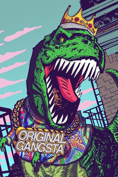 Laminated T Rex Original Gangsta Funny Dinosaur Poster For Kids Room Dino Pictures Bedroom Dinosaur Decor Dinosaur Pictures For Wall Dinosaur Wall Art Prints for Walls Poster Dry Erase Sign 24x36