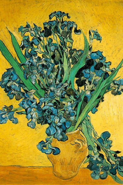 Laminated Vincent Van Gogh Vase With Irises Poster 1880s Flowers Against A Yellow Background Impressionist Painting Poster Dry Erase Wall Art 24x36