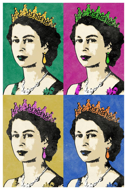 Laminated Queen Elizabeth II Multicolor Pop Art Print Cool Wall Art Poster Dry Erase Sign 24x36