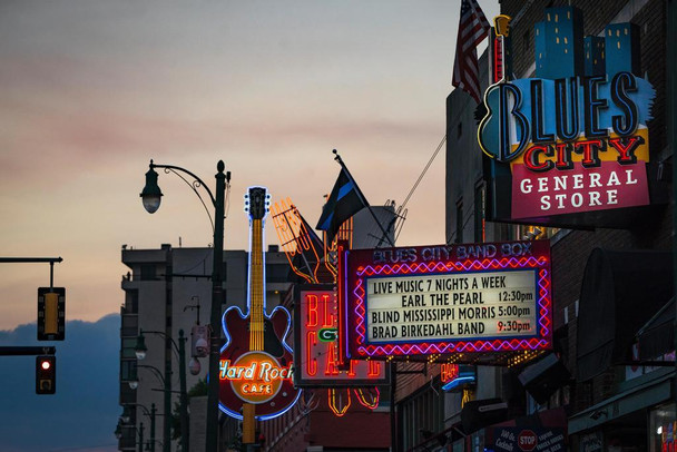 Laminated Neon Signs on Beale Street Memphis Tennessee Photo Art Print Cool Wall Art Poster Dry Erase Sign 36x24