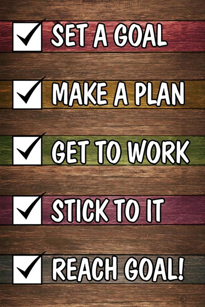 Laminated Steps To Reaching A Goal Wood Style Elementary School Classroom Educational Teacher Learning Homeschool Chart Display Supplies Teaching Aide Poster Dry Erase Wall Art 24x36