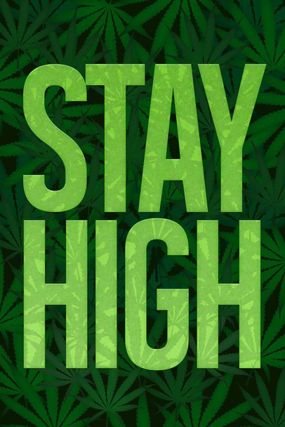 Laminated Stay High Marijuana Cannabis Bud Pot Joint Weed Ganja Bong Blunt College Humor Leaves Cool Wall Art Poster Dry Erase Sign 24x36