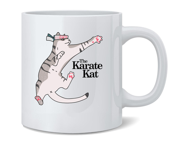 The Karate Kat Funny Cat Meme Ceramic Coffee Mug Tea Cup Fun Novelty Gift 12 oz