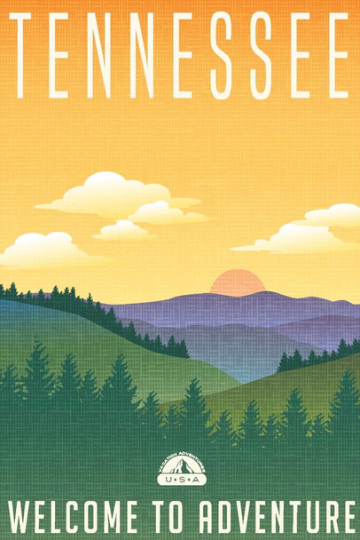 Laminated Tennessee Welcome To Adventure Retro Travel Art Cool Wall Art Poster Dry Erase Sign 24x36