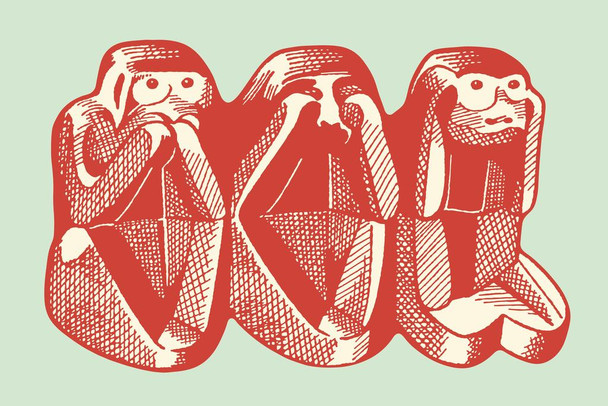 Laminated Three Monkeys Speak See and Hear No Evil Illustration Pictures of Apes Poster Primate Poster Gorilla Picture Paintings For Living Room Decor Nature Art Print Poster Dry Erase Wall Art 36x24