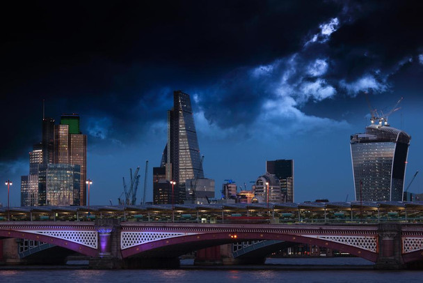 Laminated Storm Over the City of London at Dusk Photo Art Print Cool Wall Art Poster Dry Erase Wall Art 36x24