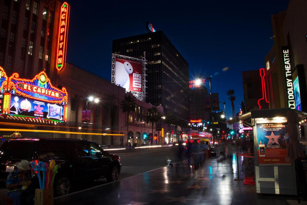Laminated Hollywood Boulevard at Night El Capitan Theatre Dolby Theatre Photo Art Print Cool Wall Art Poster Dry Erase Wall Art 36x24