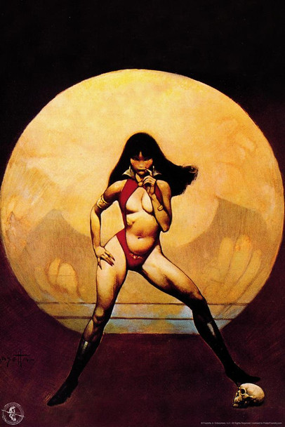 Laminated Original Vampire Mistress by Frank Frazetta Wall Art Gothic Fantasy Decor Frank Frazetta Artwork Scary  Battle Poster Frazetta Illustration Woman Skull Poster Dry Erase Wall Art 24x36
