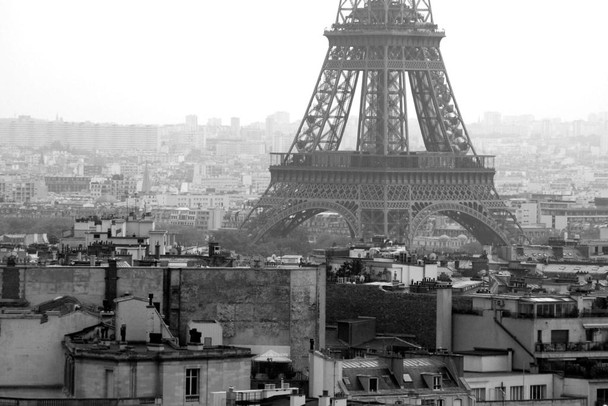 Laminated Eiffel Tower Paris France Black and White B&W Photo Photograph Poster Dry Erase Sign 36x24