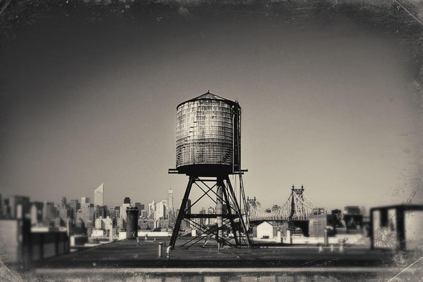 Laminated A Rusty Water Tower on a Rooftop of Queens New York City NYC Photo Photograph Poster Dry Erase Sign 36x24